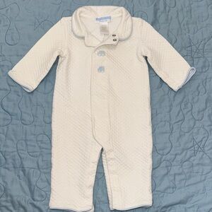 Janie and Jack White Quilted Footie with Blue Trim